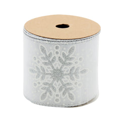 S&W Christmas Wired Ribbon(6.3CM*3YDS) featuring a silver snowflake design on light background.