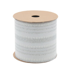S&W Christmas Wired Ribbon(6.3CM*3YDS) on a spool featuring silver stripes and decorative patterns for holiday crafting.
