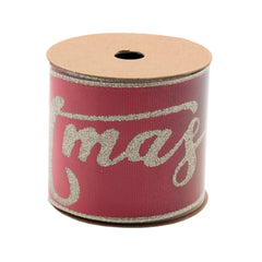 Classic Red & Gold Christmas Ribbon(6.3CM*3YDS) on a spool with glittered text for festive decorating