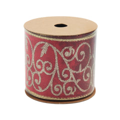Classic Red & Gold Christmas Ribbon(6.3CM*3YDS) in a decorative spool for holiday decorating projects.