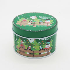 Christmas RD Tin Box(7.5*5CM) decorated with festive Christmas trees and characters, perfect for holiday gifts.