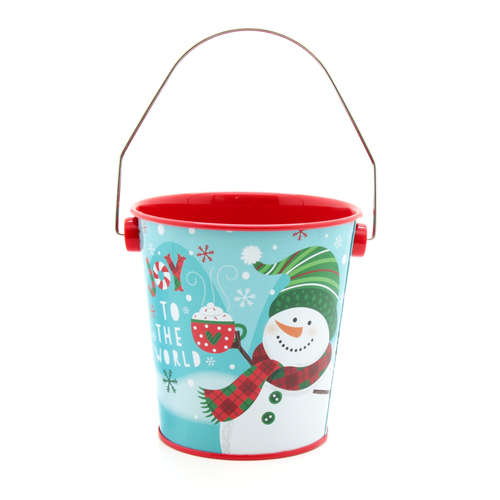 Christmas R.D Bucket(10.2*10.3CM) featuring a snowman design and festive colors for holiday decor.