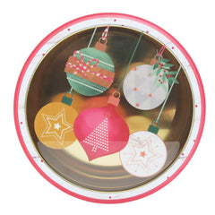 Round TL Christmas Tin Box(22.2*7.1CM/L) featuring festive holiday ornaments design.