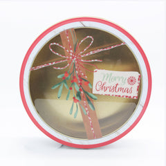Round TL Christmas Tin Box(19.8*6.3CM/M) featuring festive design and gold interior.