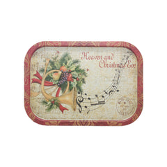 Christmas Metal Tray(25/40*28.5CM) featuring holiday decorations and musical notes.