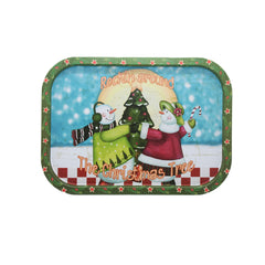 Christmas Metal Tray(25/40*28.5CM) featuring cheerful characters celebrating around a Christmas tree.