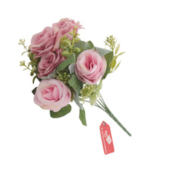 Faux Rose Bouquet featuring delicate pink roses and lush green leaves for elegant home decor.