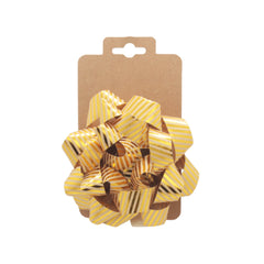 Striped Gift Bows(12CM) in gold and yellow on a packaging card, perfect for adding a festive touch to gifts.