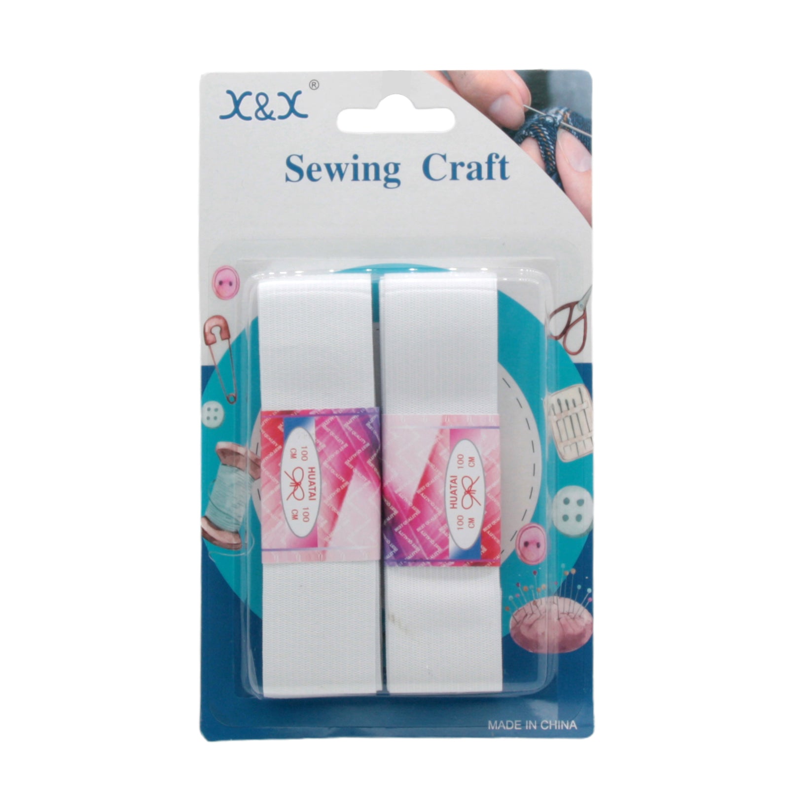 Sewing Elastic(2PCS/3*70CM) packaging featuring two elastic bands for sewing crafts.