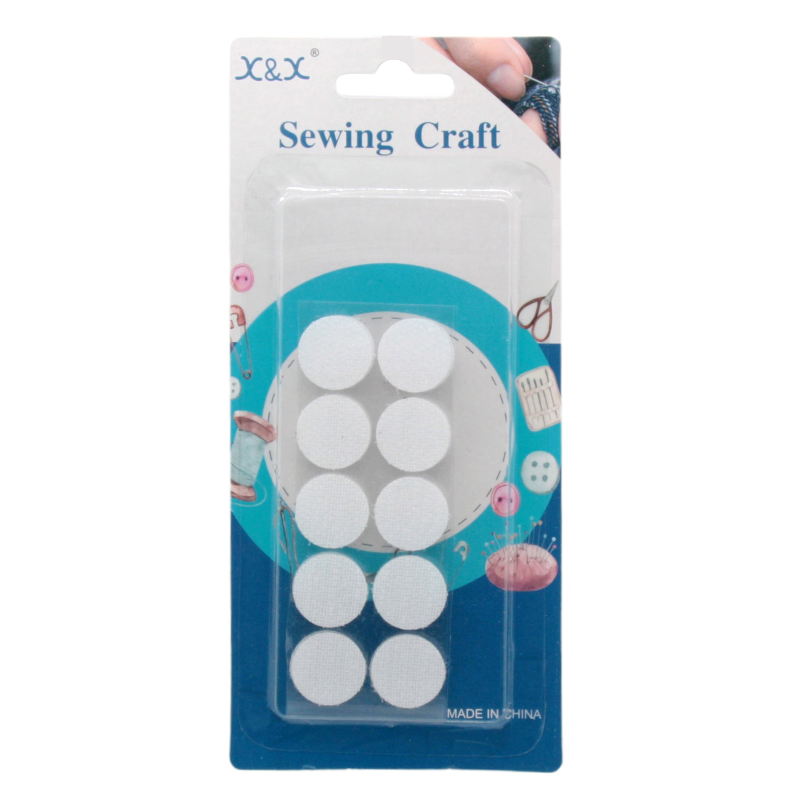 2CM Velcro Dots – 10 Sets Adhesive Circles packaged for sewing craft projects.
