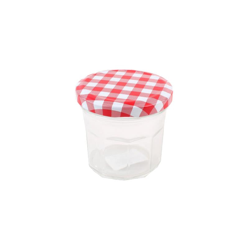 Jam Jar(150ML) with a red and white gingham lid, perfect for homemade preserves and jams.
