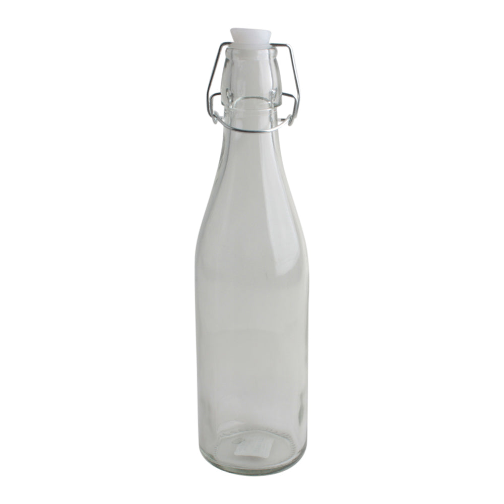 Glass Bottle Clip Lid(500ML) with a secure seal, ideal for juices and infused water, made from durable glass.
