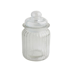 Glass Jar Screw Top (230ML) with ribbed design and airtight lid for storage of spices and snacks.