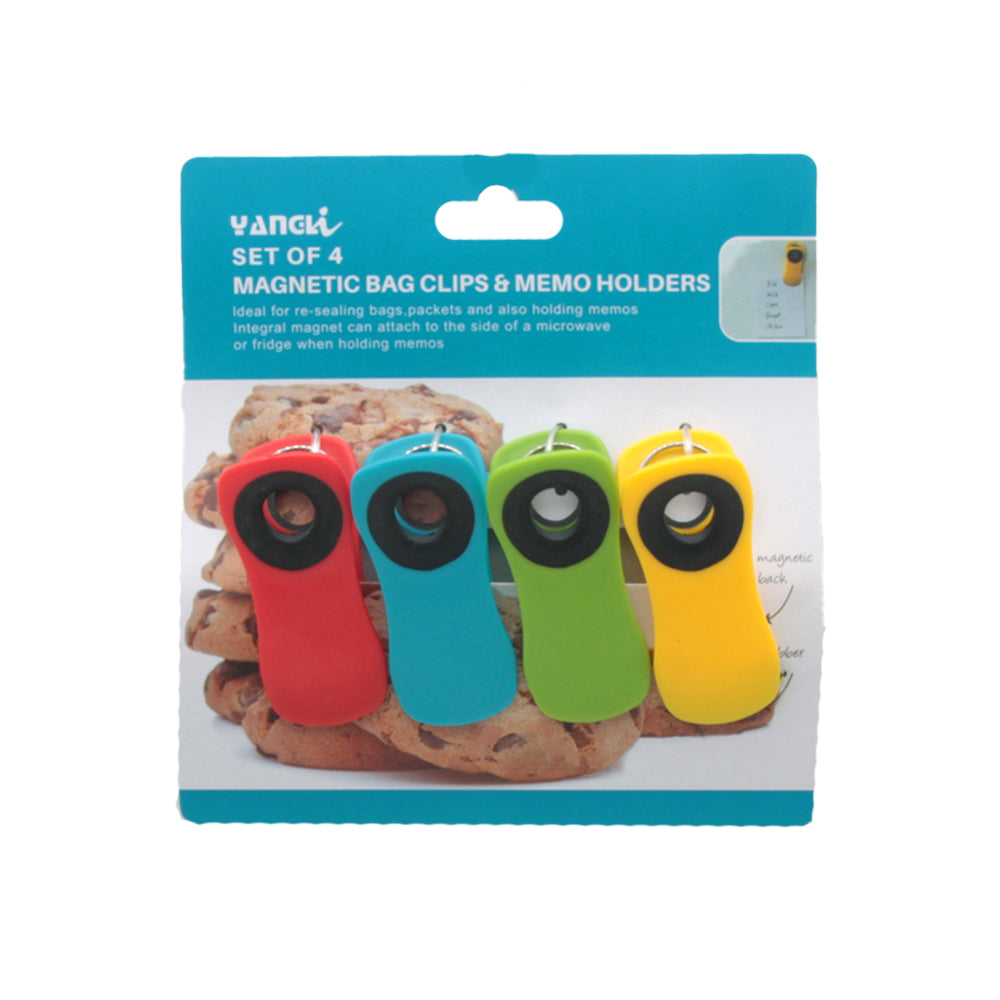 Magnetic Memo Clips – Set of 4 in vibrant colors, perfect for organizing notes, memos, and paperwork at home or office.