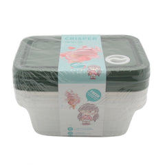 Plastic Food Storage Tray(4PCS/18*13.5*7CM) in green and white with lid for food storage.