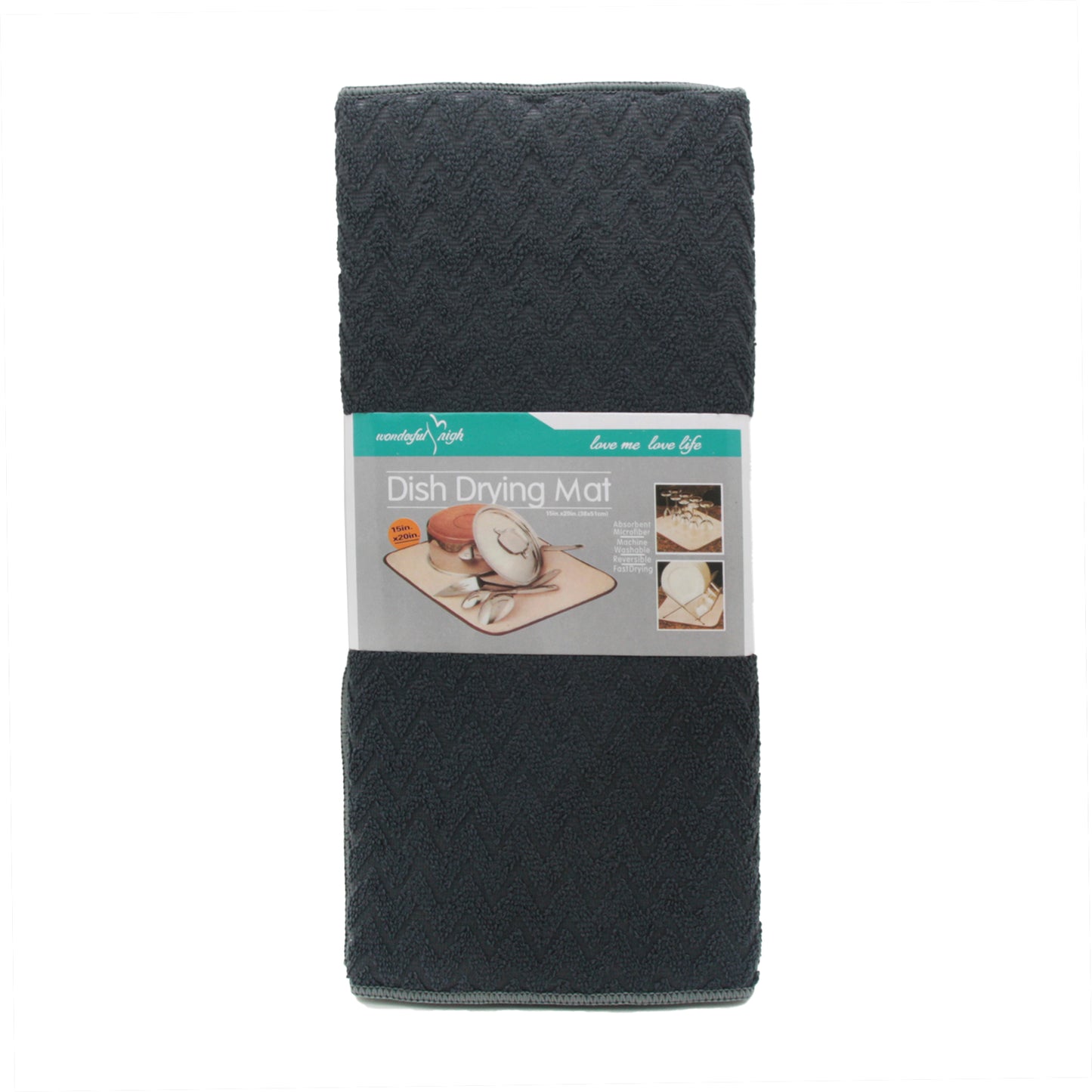 Dish Drying Mat(38*51CM) in black packaging, perfect for drying dishes and kitchenware efficiently.