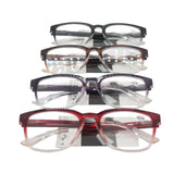 Stylish Reading Glasses +1.5 – Lightweight, Unisex, NZ Stock in assorted colors displayed on a rack.