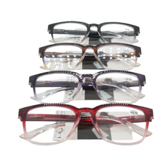 Stylish Reading Glasses +3.25 – Lightweight, Unisex, NZ Stock in assorted colors, displayed on a stand.