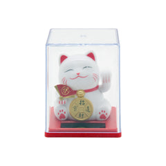 Lucky Cat Figurine – Waving Fortune Cat in Display Box inside a clear plastic case.