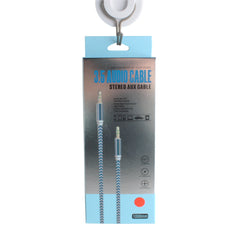 3.5 Audio Cable packaging featuring a braided design for stereo aux connection and 1000mm length.