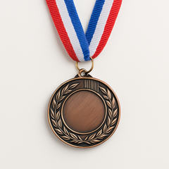 π
 Metal Award Medal with Ribbon β Gold / Silver / Bronze with tricolor ribbon, featuring classic laurel design.