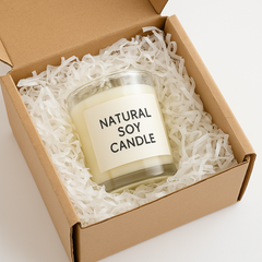 πΏ Shredded Paper Filler β For Gift Boxes & Packaging (Approx. 34g) with natural soy candle in gift box.