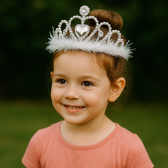 π Princess Tiara for Kids β 3 Sparkly Colors! A little girl smiling while wearing a sparkly crown.