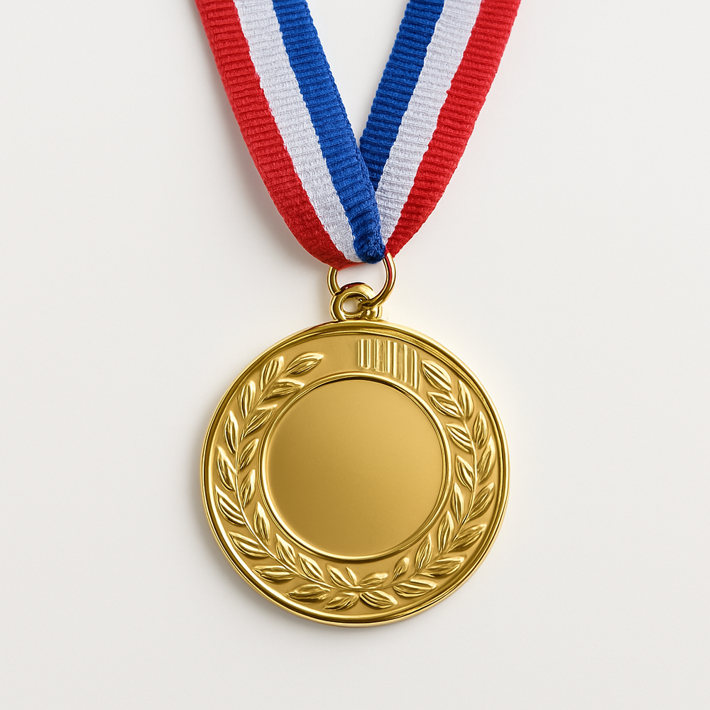 π
Metal Award Medal with Ribbon β Gold / Silver / Bronze - gold medal on tricolor ribbon.