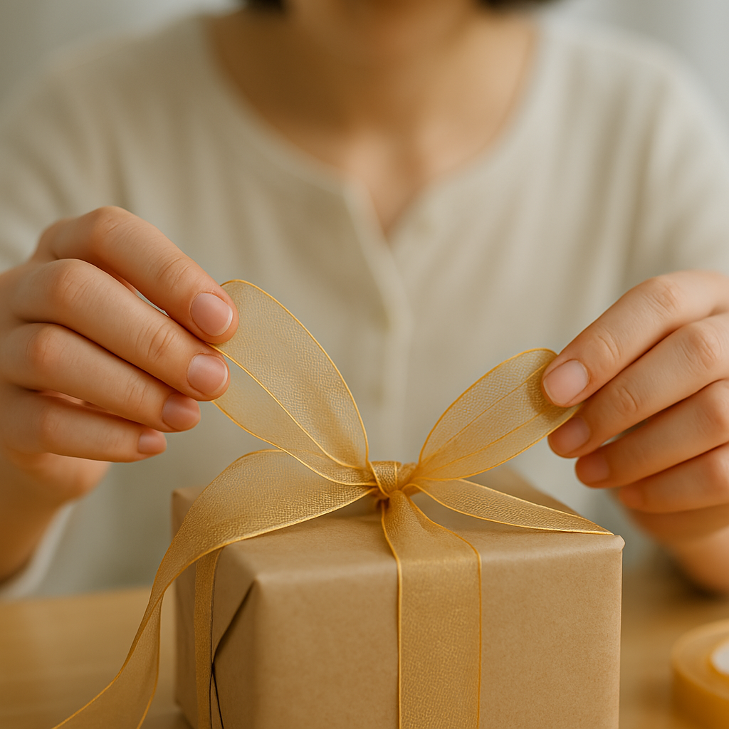 π Sheer Organza Ribbon β Elegant & Versatile Finish tied into a beautiful bow on a gift box.