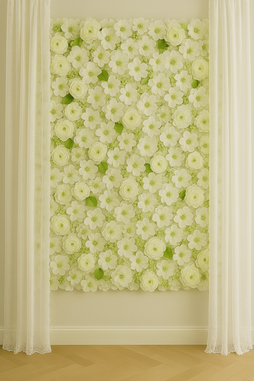 🌈 Multicolor Luxury Flower Wall Panel – Mixed Bloom Series(40*60CM/White) with green and white floral design.