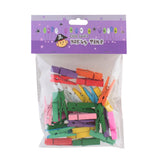 Colorful Craft Mini Peg (C3.5) clips packed in a fun party-themed bag for creative projects.