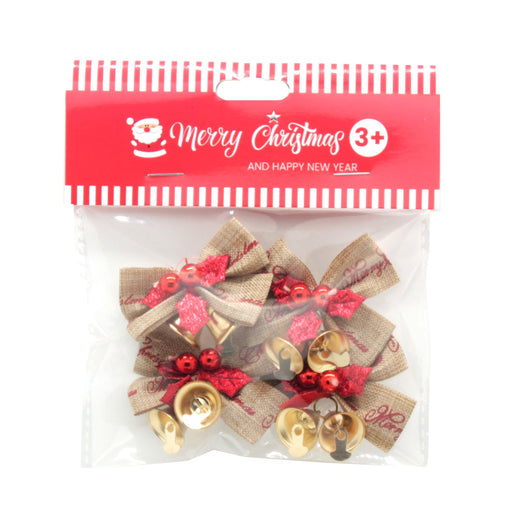 X-mas Ribbon w Bell BR(4PCS) in festive packaging with red and gold decorative bells.