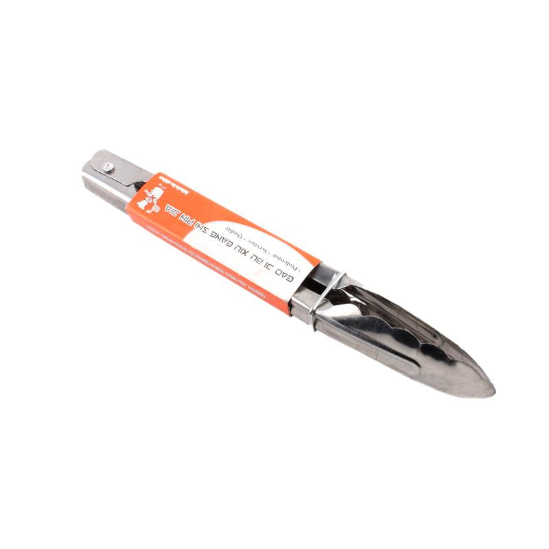 Tong(L) - stainless steel kitchen tool with a sturdy grip and orange label for easy use.