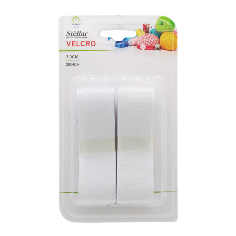 2-Pack Sticky Back Velcro in packaging, featuring two white Velcro strips for versatile use.
