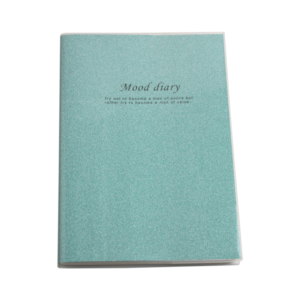 Glitter Note Pad(18K/17.5*24.2CM) featuring a shimmering teal cover with the title 'Mood Diary'.