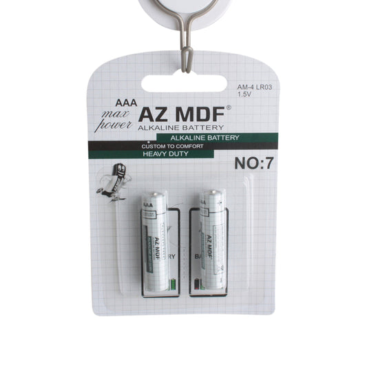 AAA Battery(AZ-029/2PCS) packaged in a card with heavy duty alkaline batteries.