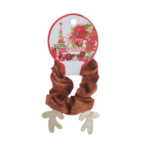 X-mas Hair Scrunch Deer in festive design with antler embellishments for holiday hairstyles.