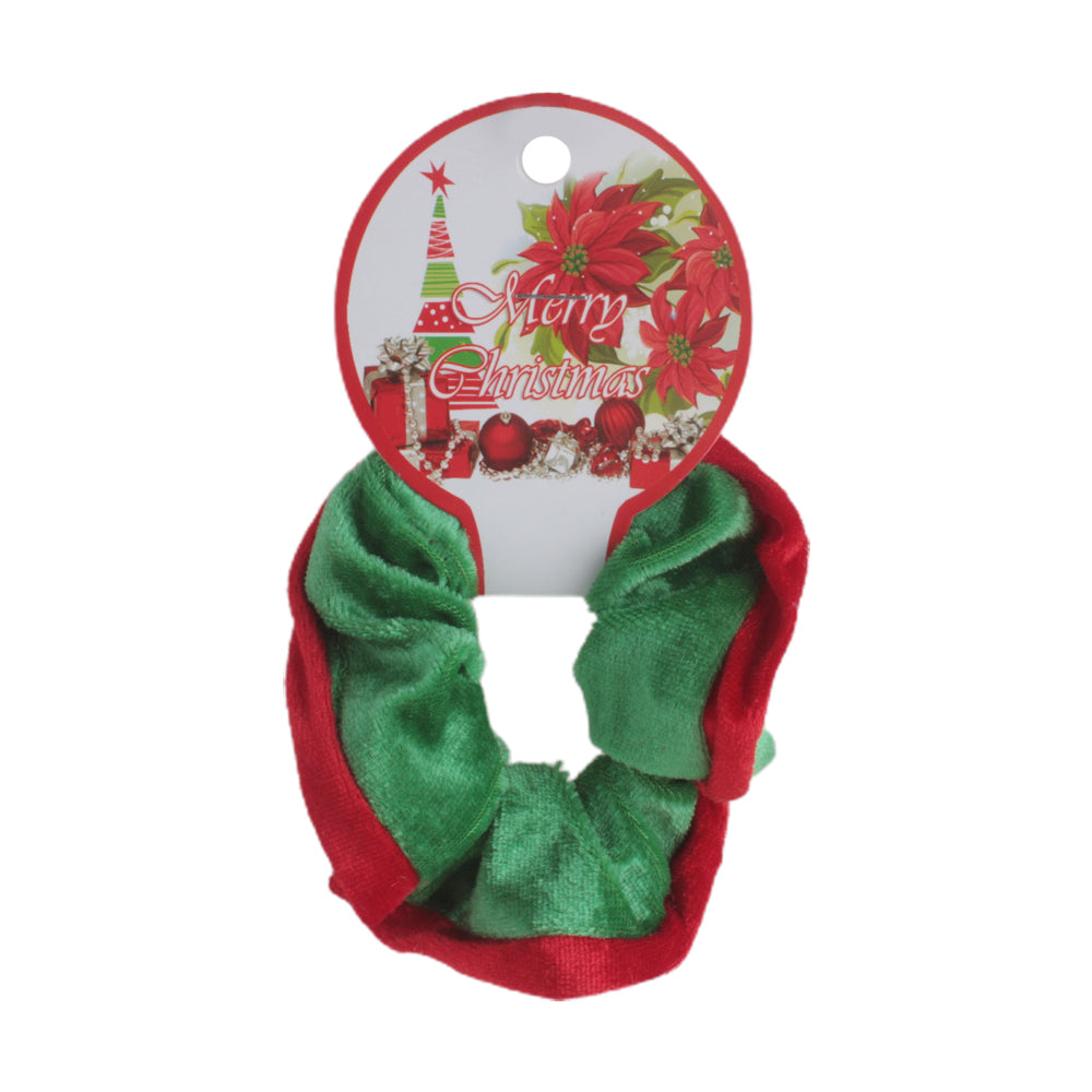 X-mas Scrunch Rd Edg - festive green and red scrunchie for holiday hair styling.