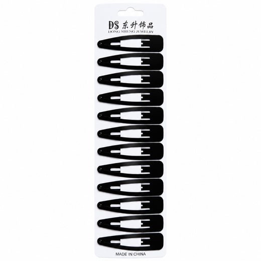 Black Snap Hair Clips – 12 Pack, 7cm