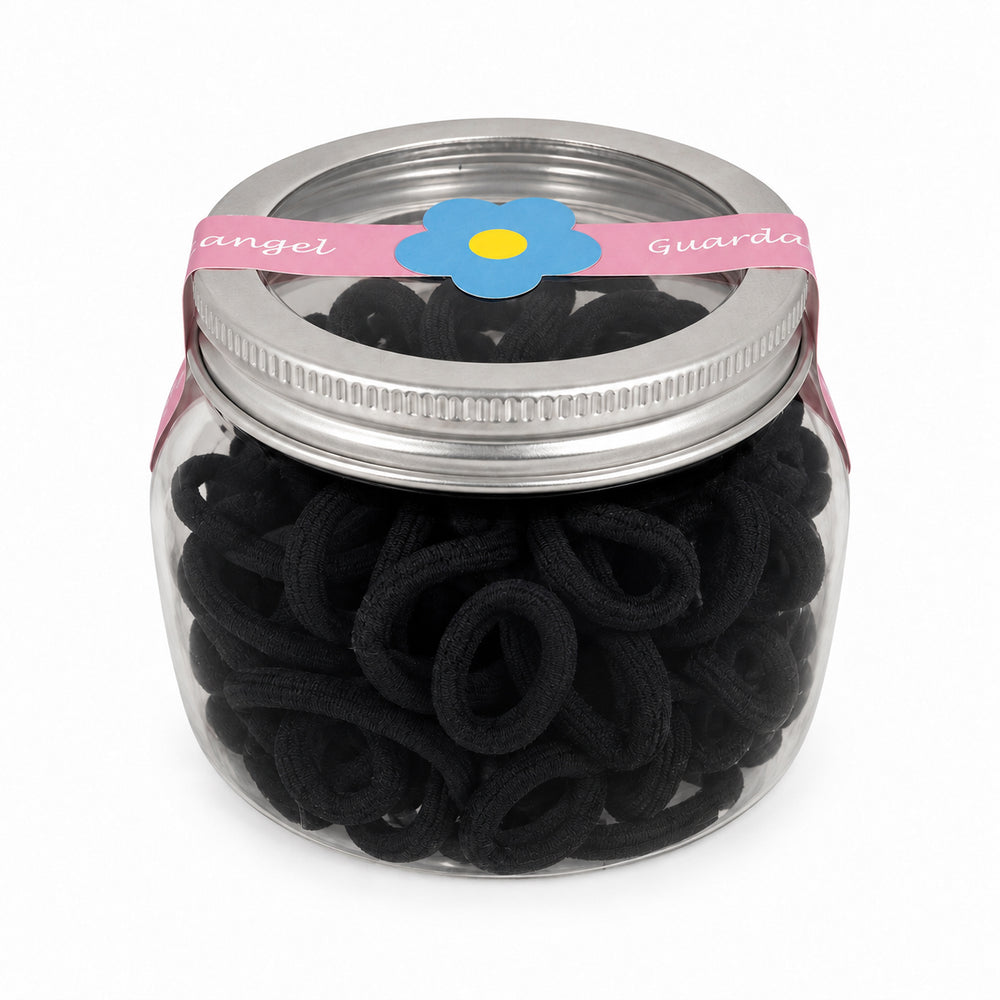 Small Black Hair Ties in Jar – 100 Pack