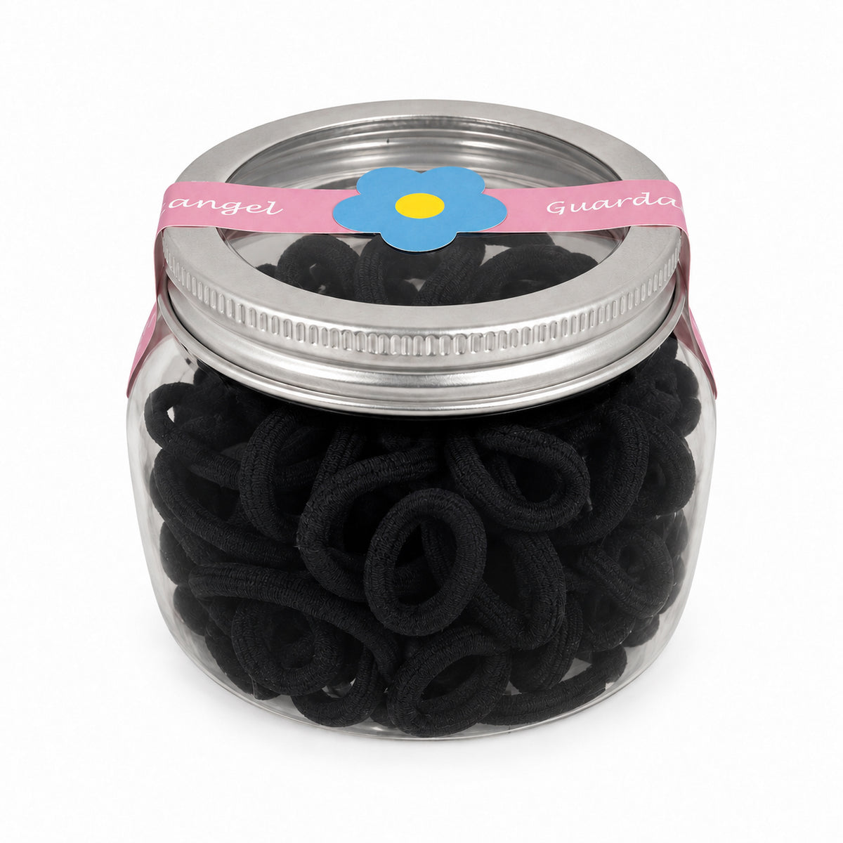 Small Black Hair Ties in Jar – 100 Pack