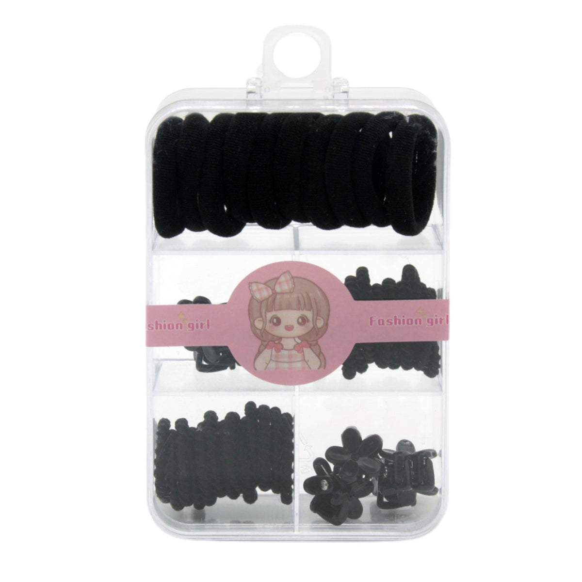 Black Hair Accessories Gift Set – Hairbands & Clips in Clear Organizer Box