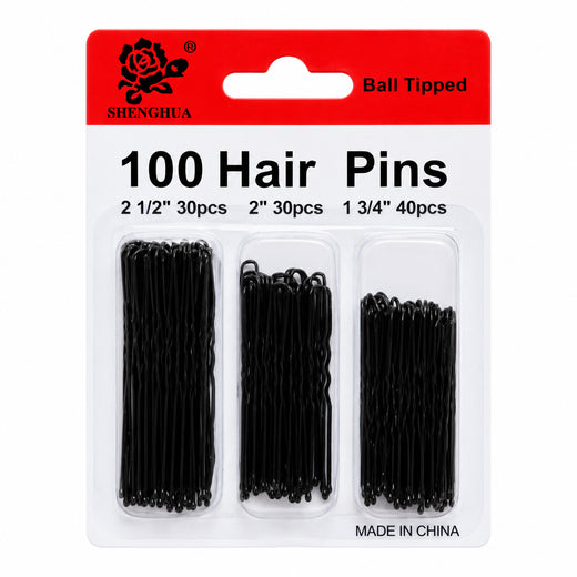 Black U-Shaped Hair Pins – 100 Pack