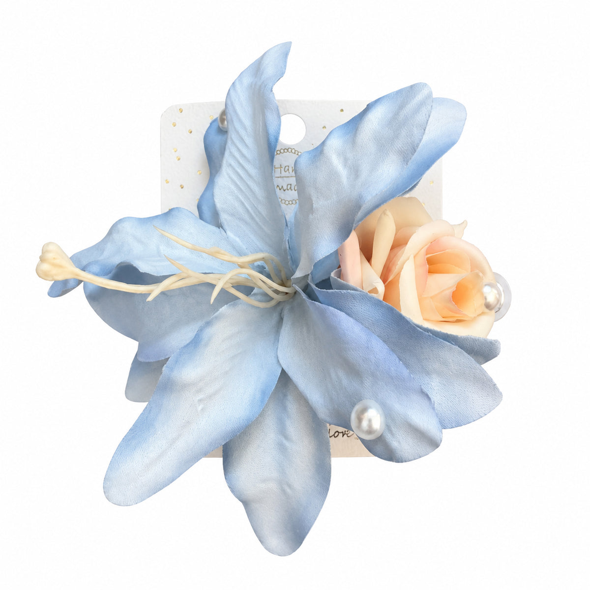 Blue Lily & Peach Rose Pearl Hair Clip