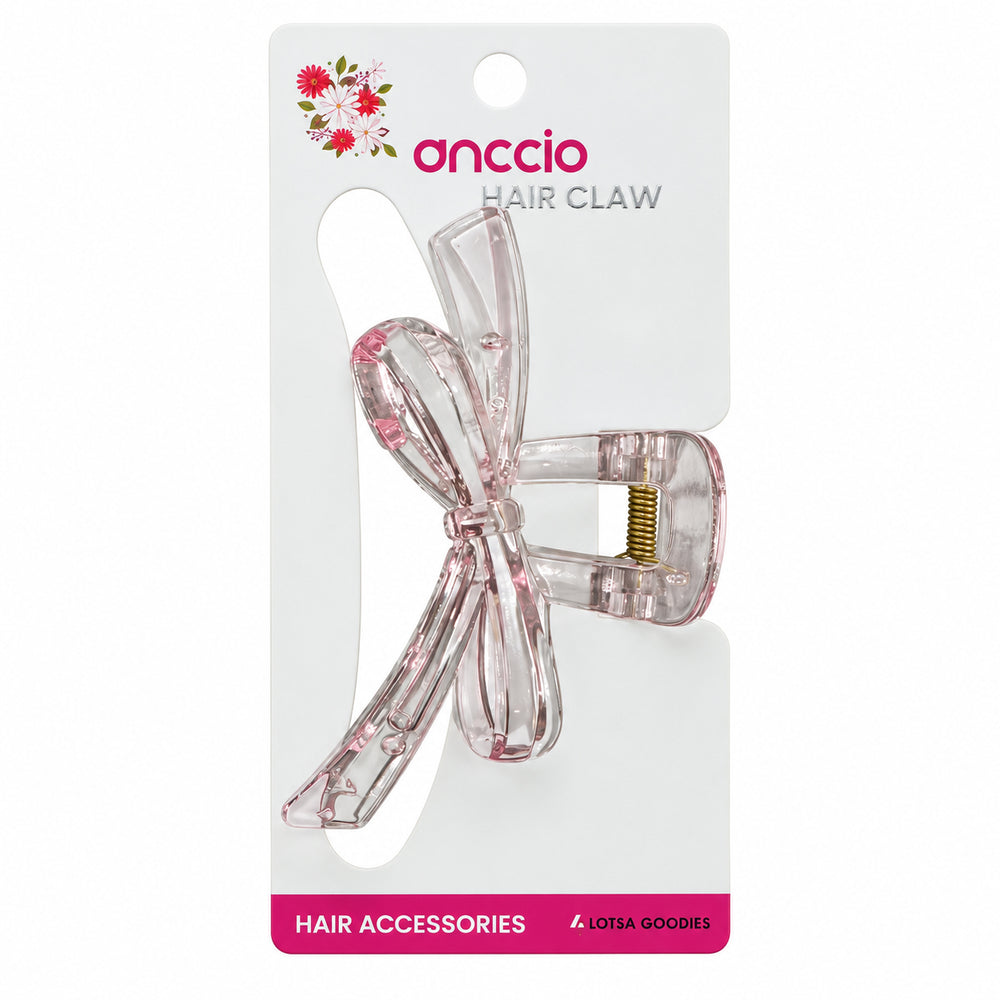 Clear Pastel Bow Hair Claw Clip – Pink
