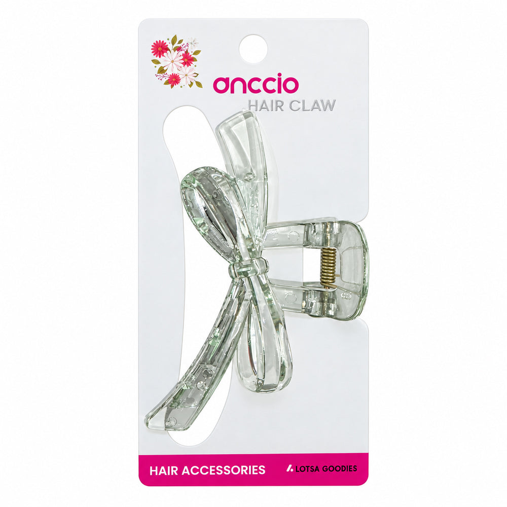 Clear Pastel Bow Hair Claw Clip – Pale Green