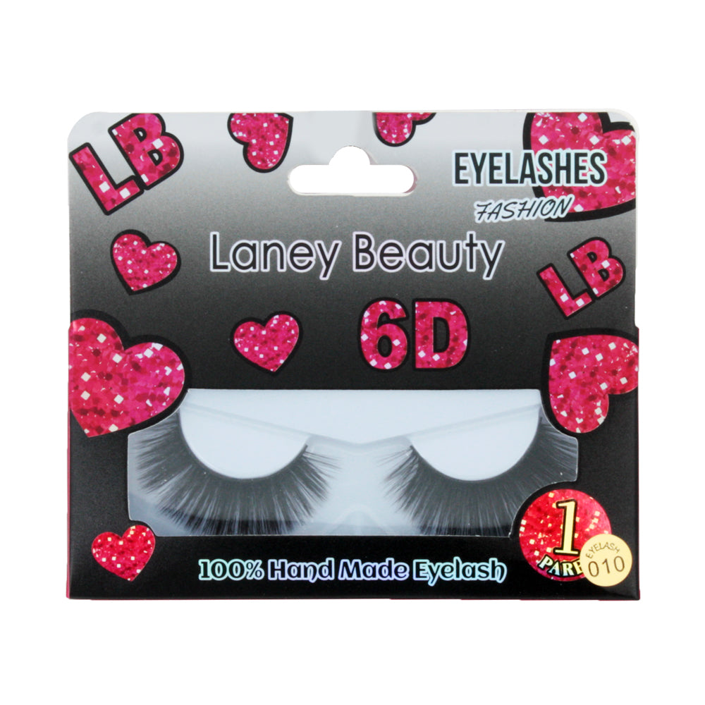 Eyelash Love product image featuring Laney Beauty 6D handmade eyelashes with heart design packaging.