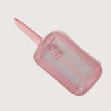Transparent Travel Toiletry Bag(6*19*13.6CM) in pink with clear panel and handle.