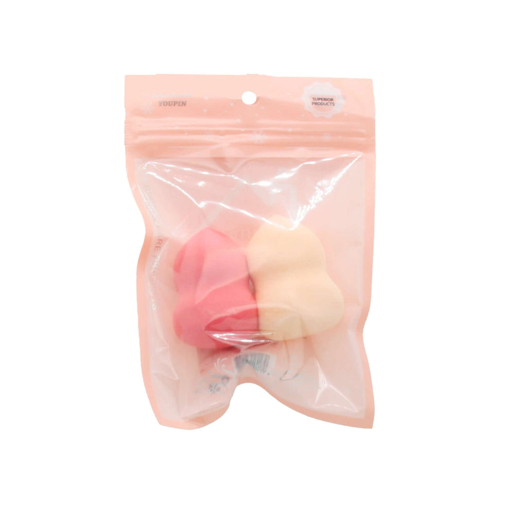 Makeup Sponge(2PCS) in a clear packaging with pink and cream sponges for flawless application.