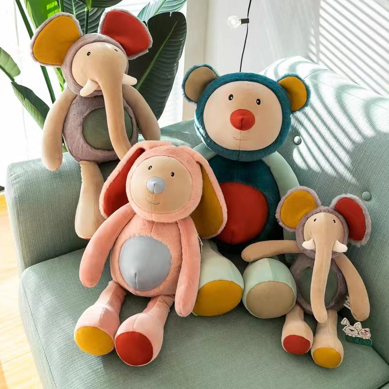 Plush Animal Asst(50CM) featuring colorful stuffed animals on a couch, ideal for children and playrooms.